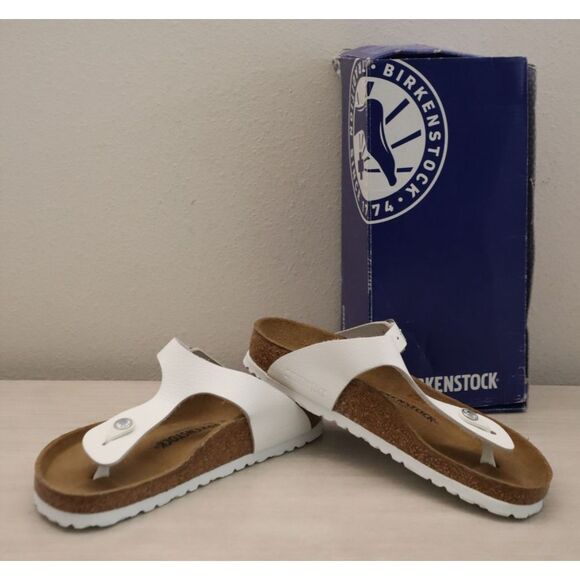Birkenstock Women's Sz 8 White Leather Gizeh Birko-Flor Sandals - Picture 1 of 13